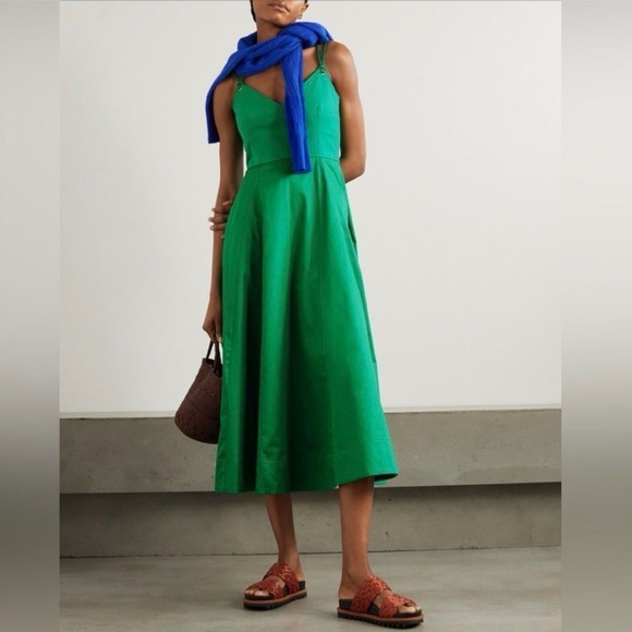 NEW LA LIGNE Pleated organic cotton-blend poplin and cotton midi dress - Picture 2 of 6